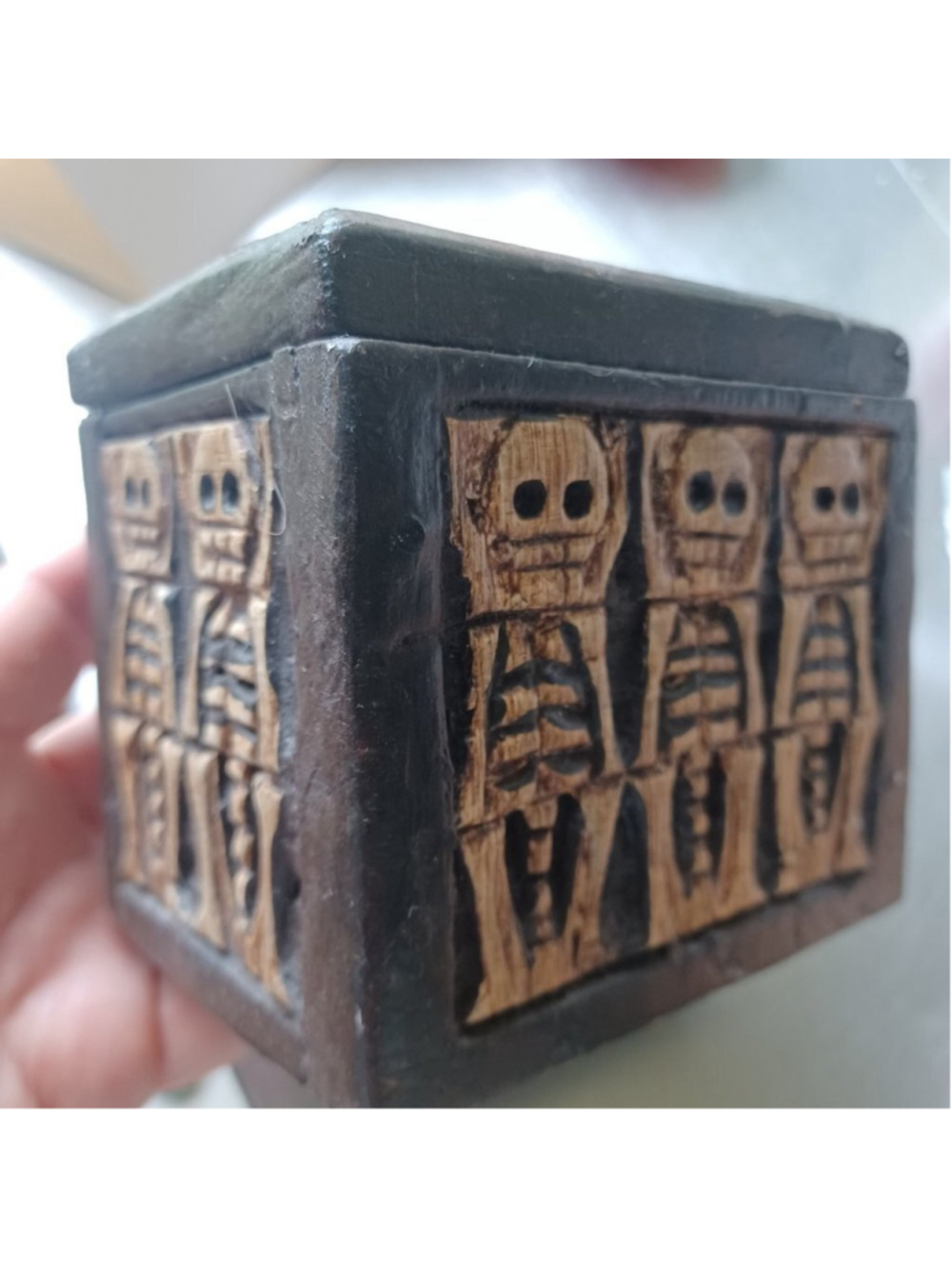 Wooden pirate skeleton treasure box vintage